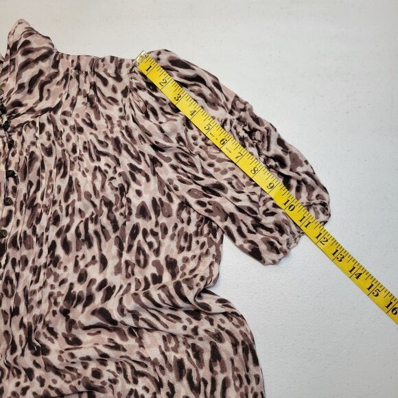 Maeve Anthropologie Pleated Animal Leopard Print Blouse Top Short Ruched Sleeves - Picture 13 of 13